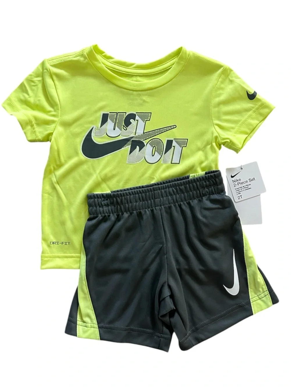 Nike Neon Yellow & Charcoal 'Just Do It' Active Set Boys 2T NWT
